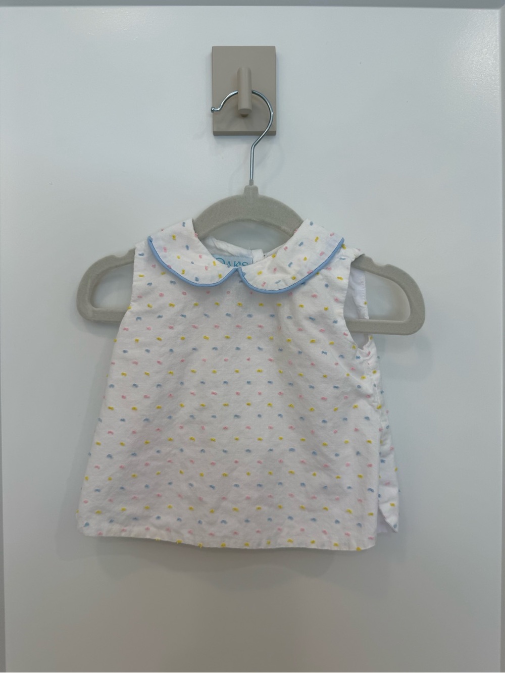 Baby Swiss Dot Peter Pan Collar Set with Blue Trim